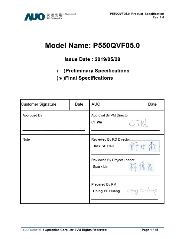 P550QVF05.0 Datasheet Preview