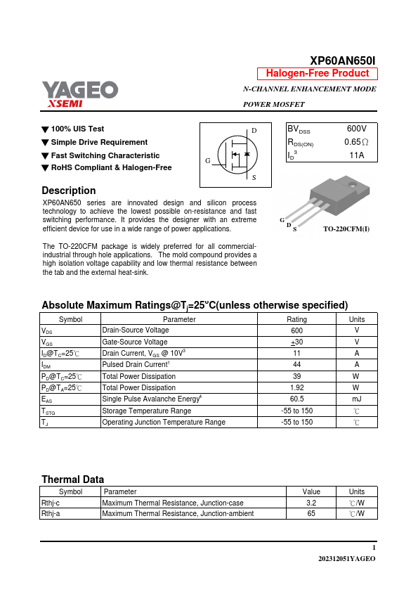 XP60AN650I Datasheet Preview