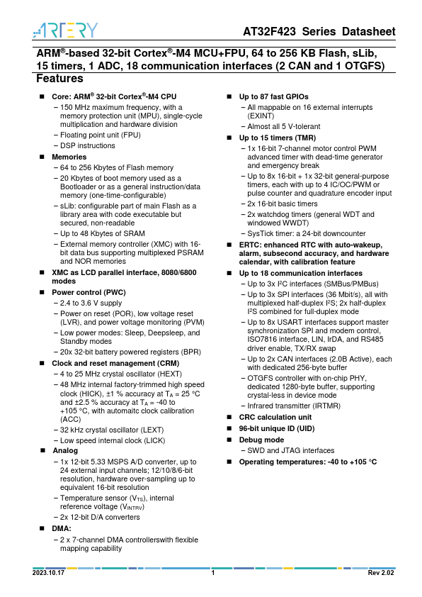 AT32F423VCT7 datasheet page 1 preview