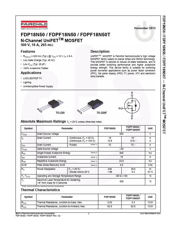 FDPF18N50T