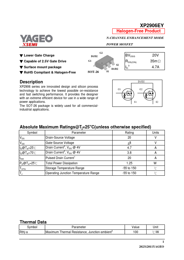 XP2906EY Datasheet Preview