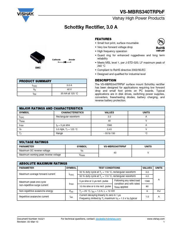 VS-MBRS340TRPbF