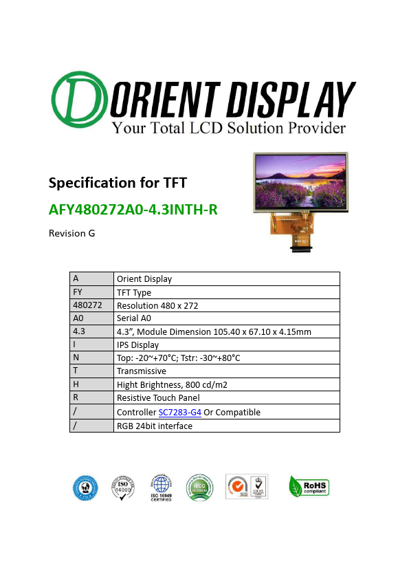 AFY480272A0-4.3INTH-R Datasheet Preview