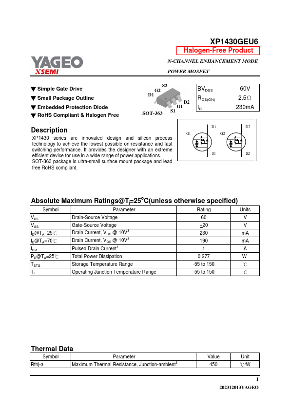 XP1430GEU6 Datasheet Preview