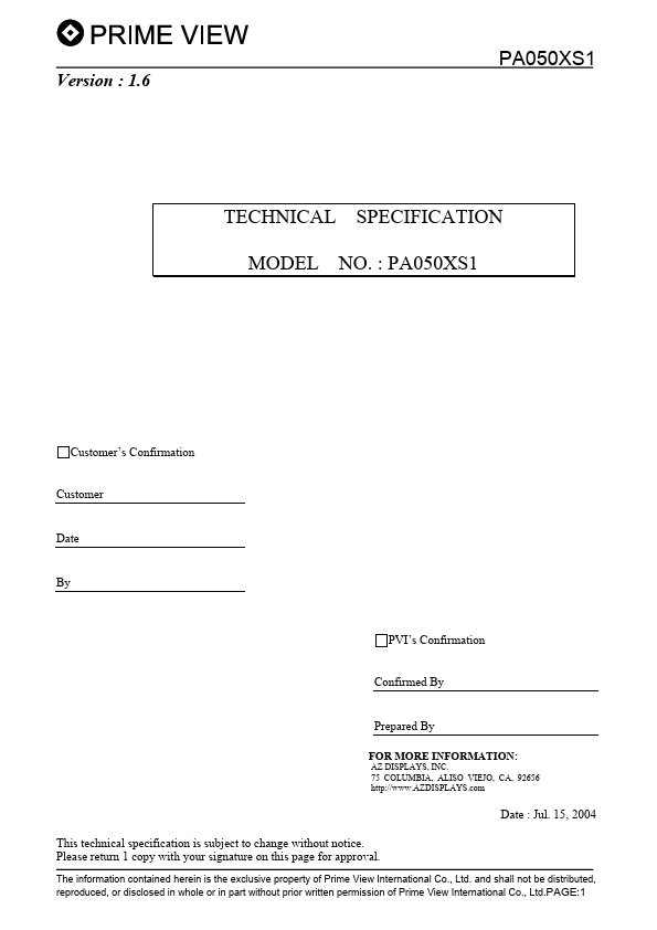 PA050XS1 Datasheet Preview