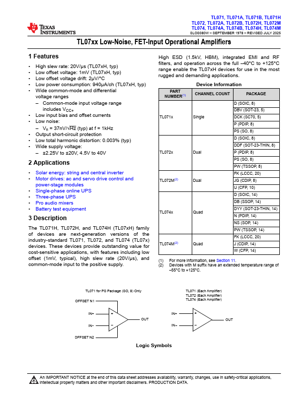 TL072 Datasheet Preview