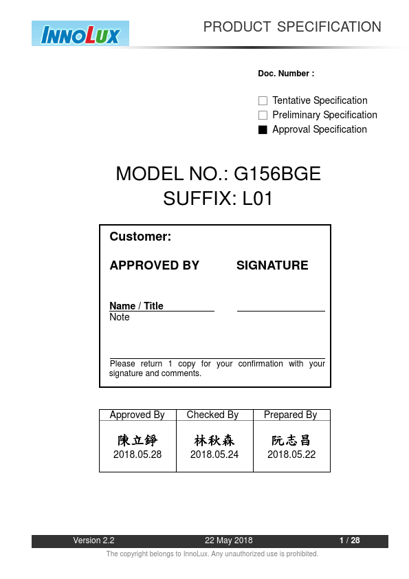 G156BGE-L01 Datasheet Preview
