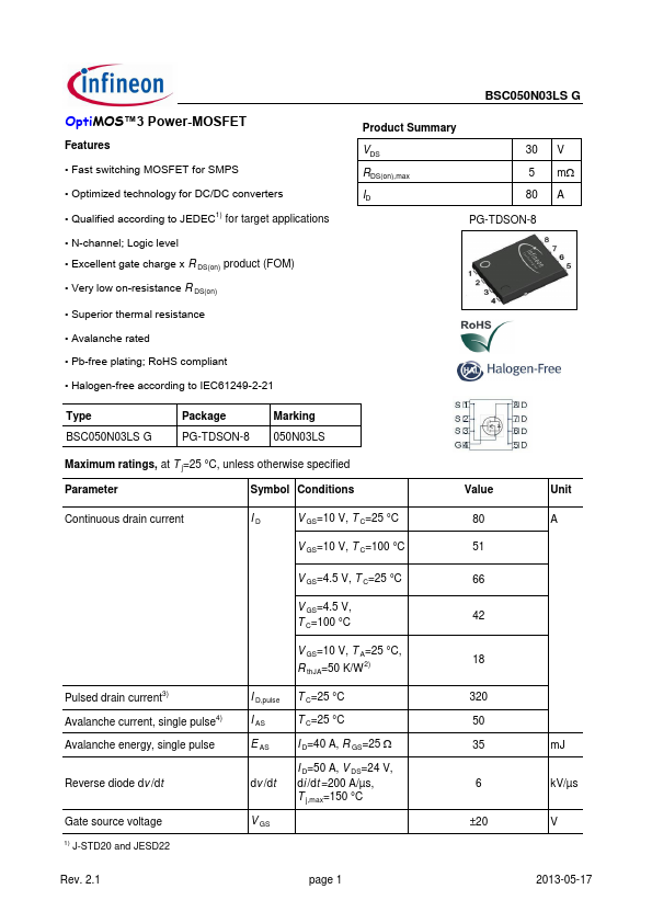 BSC050N03LS Datasheet Preview