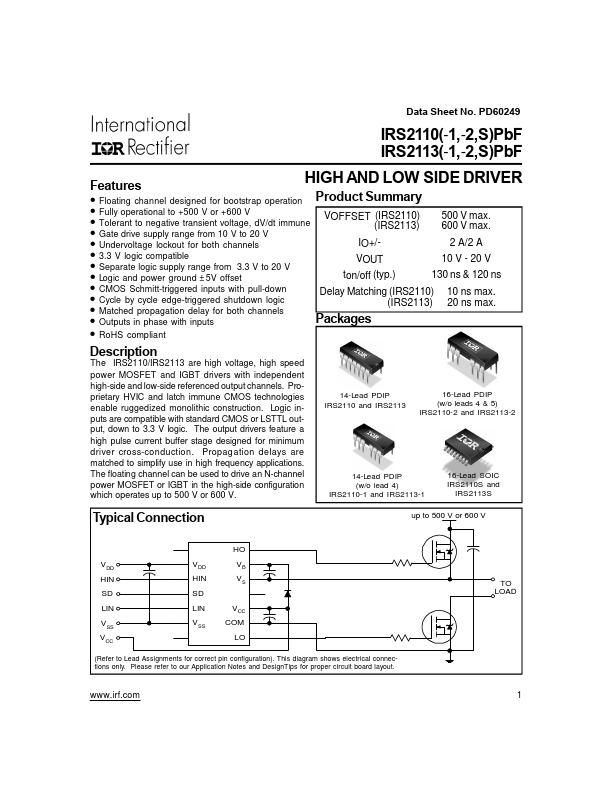 IRS2113SPBF Datasheet Preview