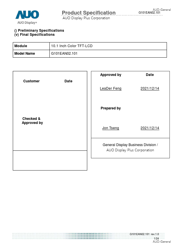 G101EAN02.101 Datasheet Preview