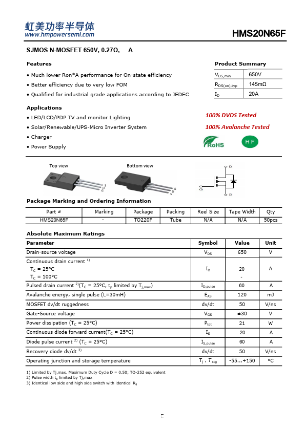 HMS20N65F Datasheet Preview