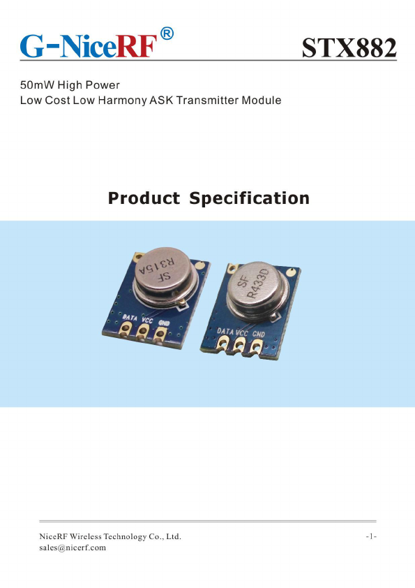 STX882 ASK transmitter module by NiceRF - Datasheet Preview
