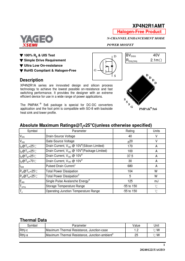 XP4N2R1AMT Datasheet Preview