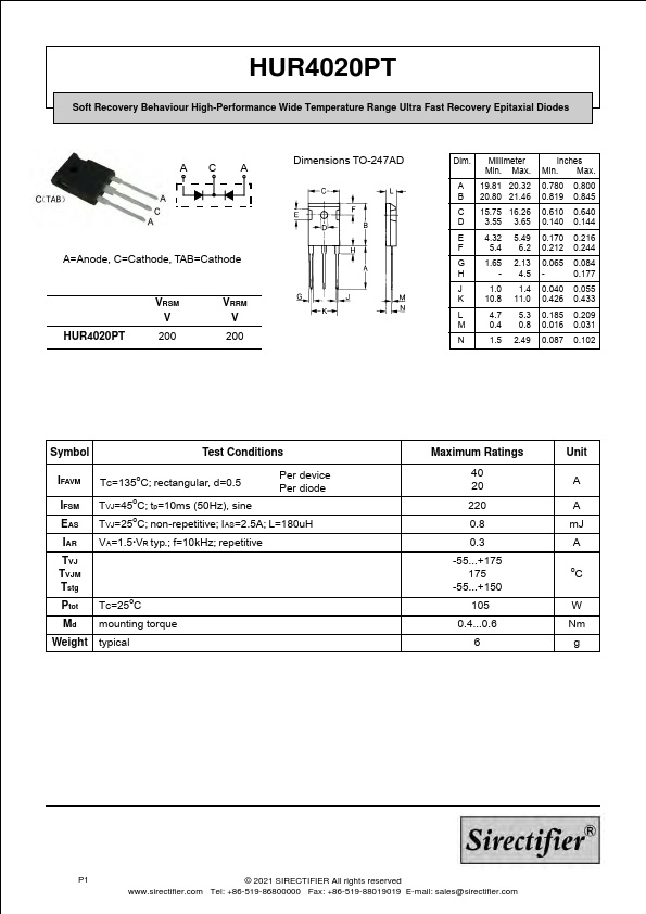 HUR4020PT Datasheet Preview