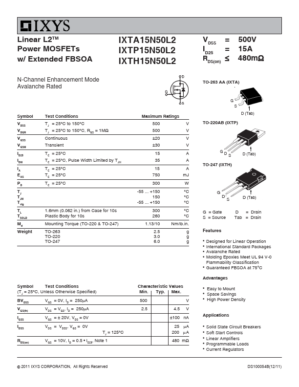 IXTA15N50L2