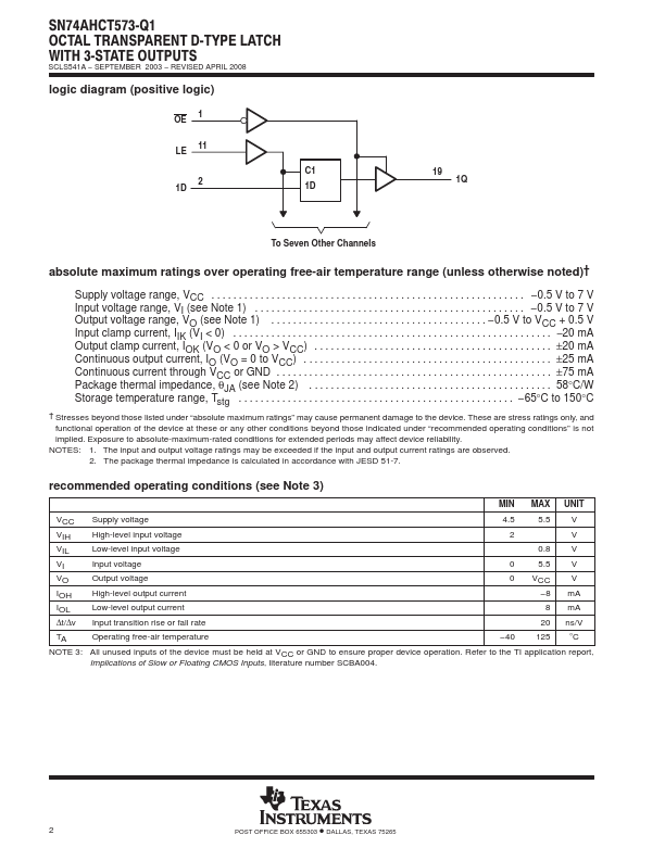 SN74AHCT573-Q1