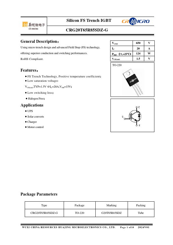 CRG20T65R85SDZ-G Datasheet Preview