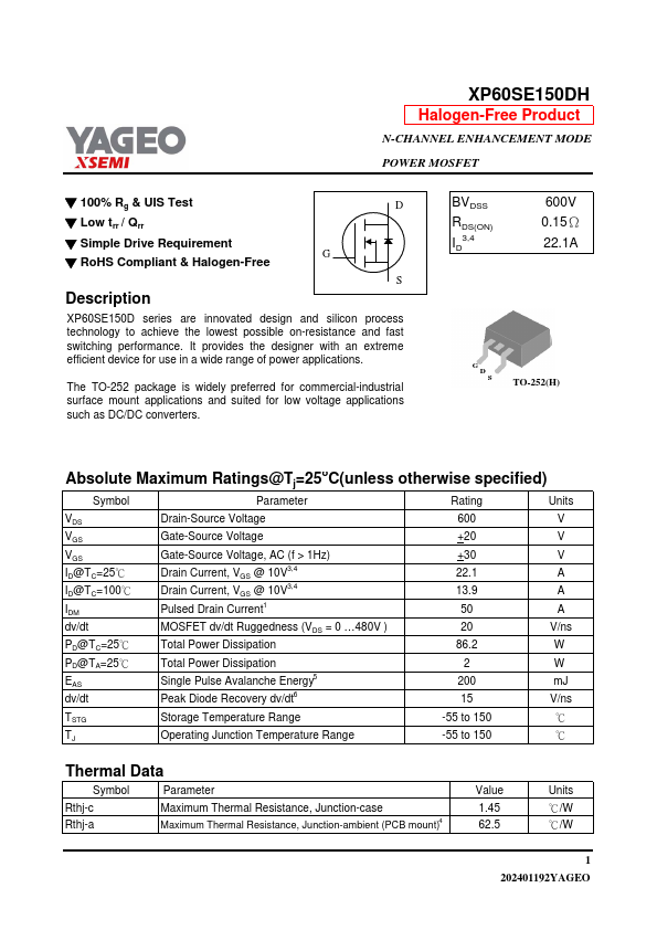 XP60SE150DH Datasheet Preview