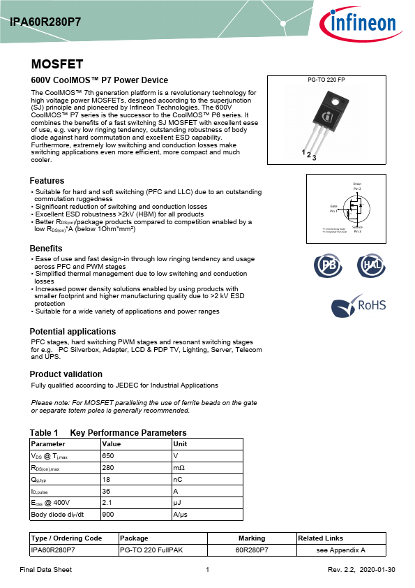 IPA60R280P7 Datasheet Preview