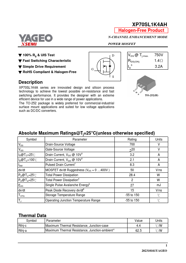 XP70SL1K4AH Datasheet Preview