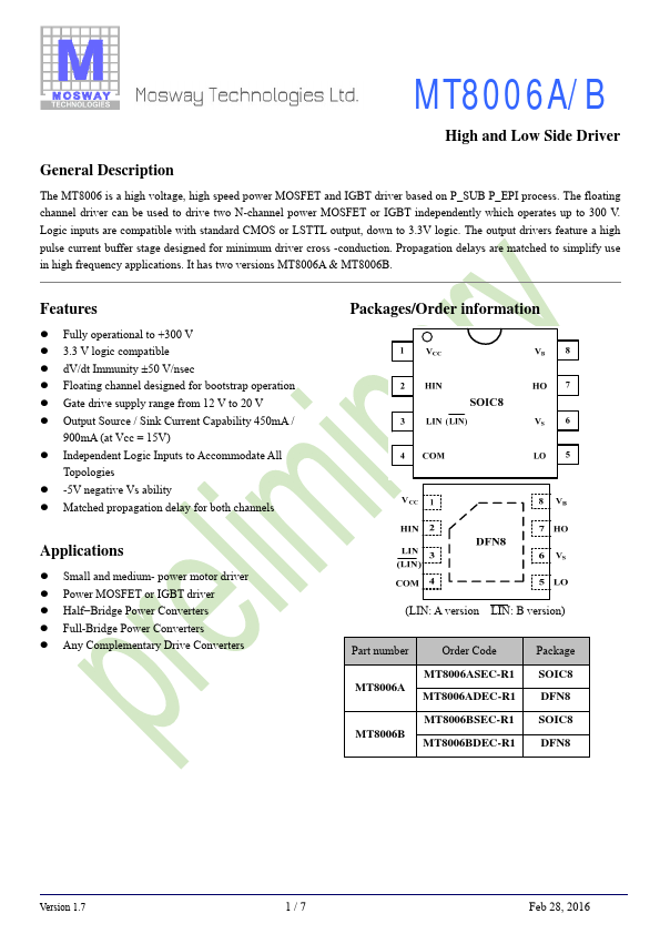 MT8006A Datasheet Preview