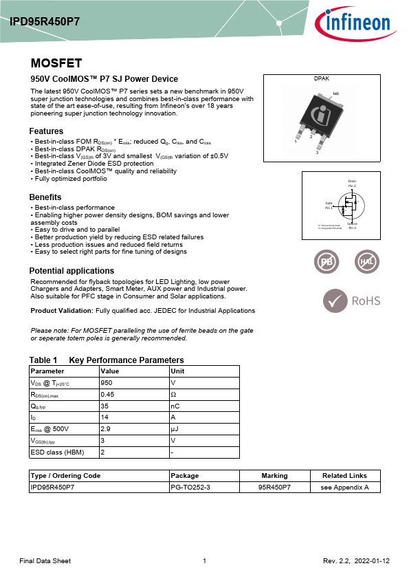 IPD95R450P7 Datasheet Preview