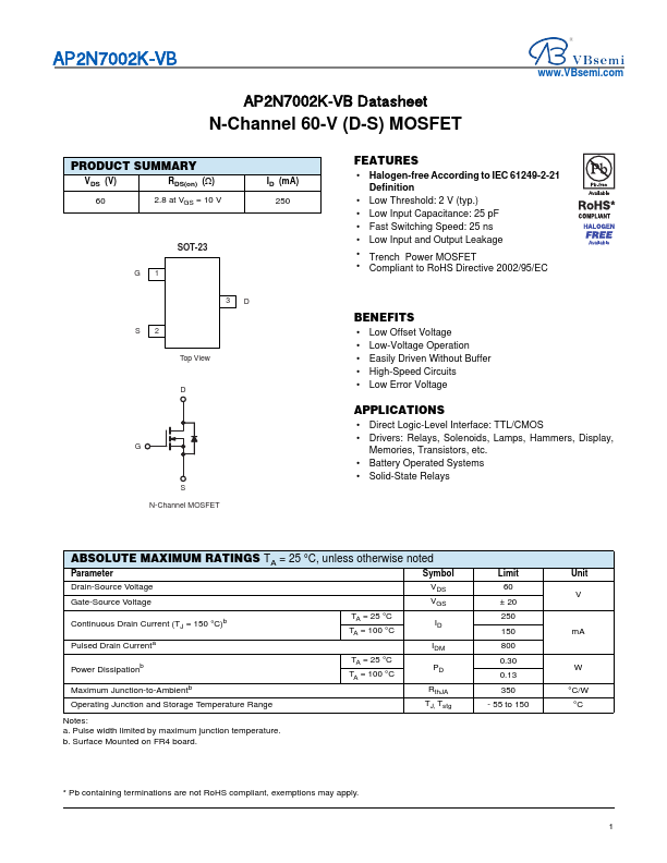 AP2N7002K Datasheet Preview