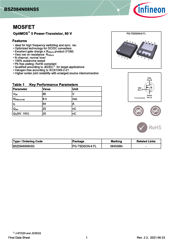 BSZ084N08NS5 Datasheet Preview
