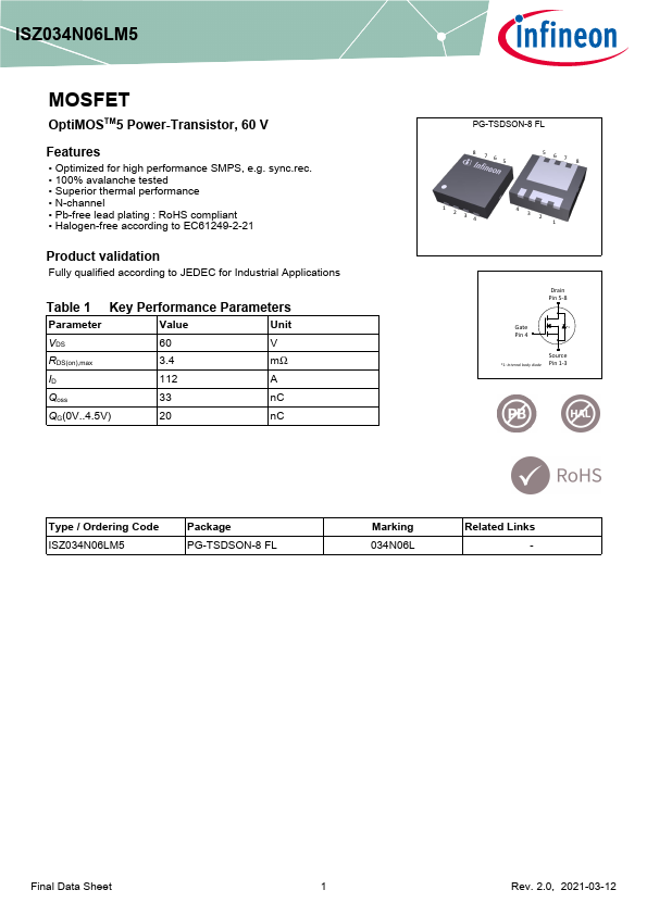 ISZ034N06LM5 Datasheet Preview