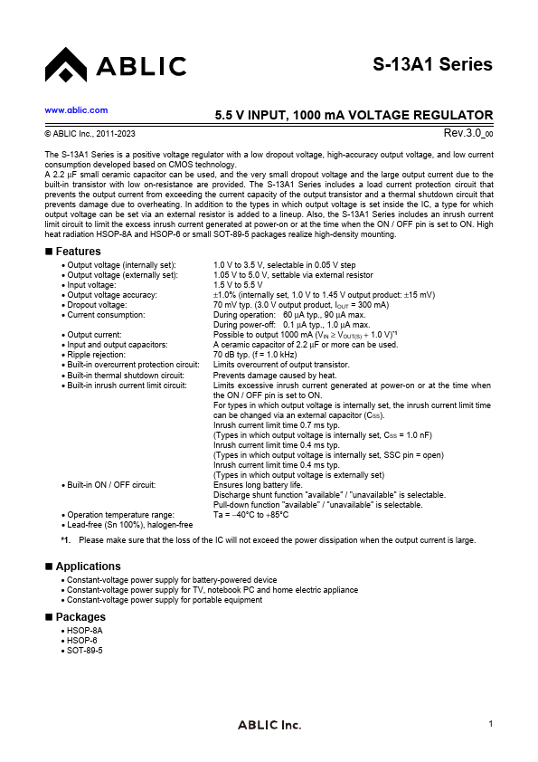 S-13A1 Datasheet Preview