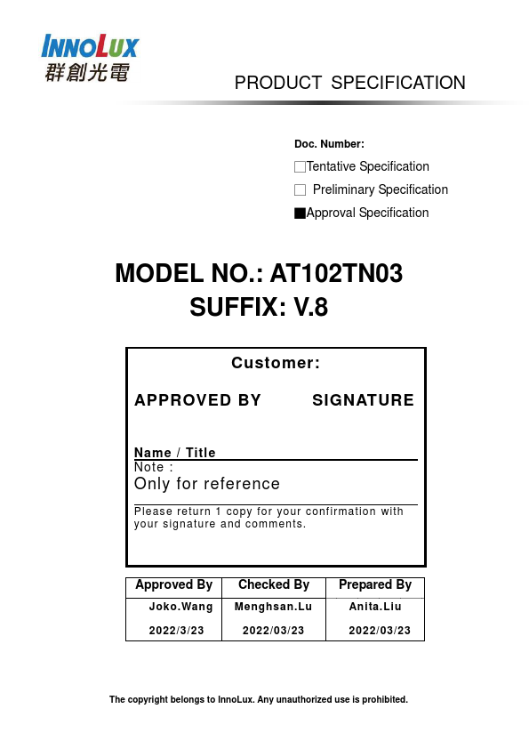 AT102TN03-V8 Datasheet Preview