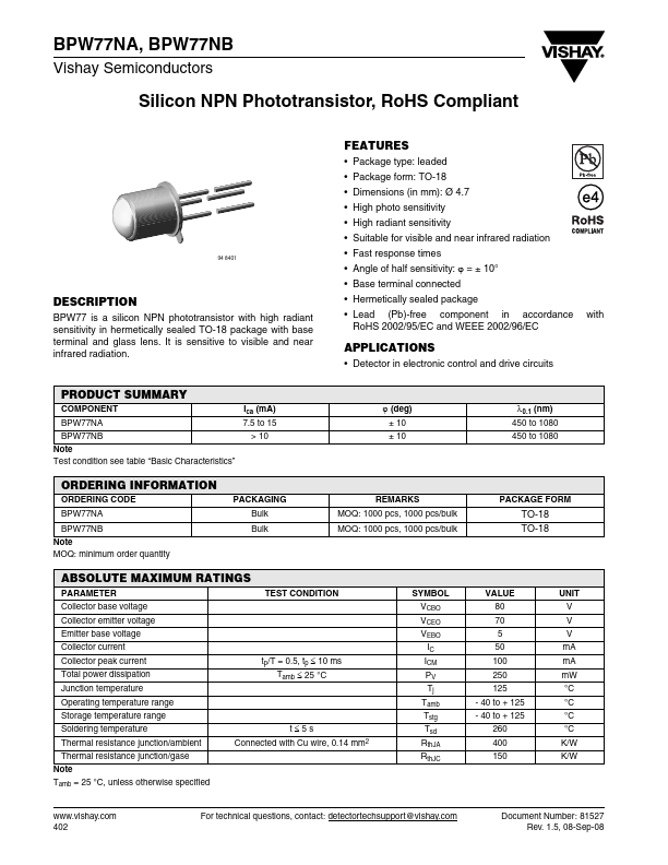 BPW77NB Datasheet Preview
