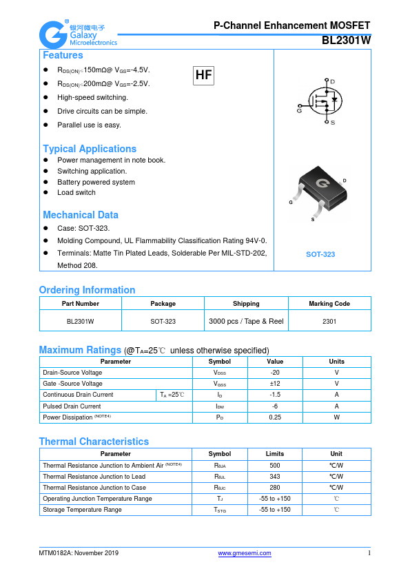 BL2301W Datasheet Preview