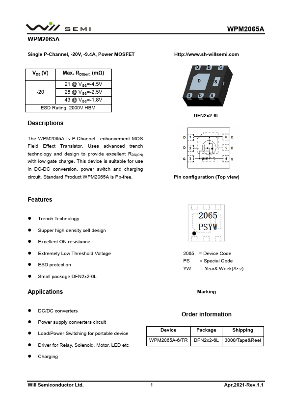WPM2065A Datasheet Preview