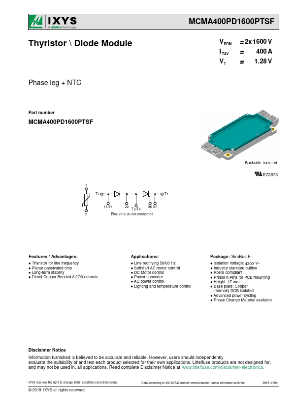 MCMA400PD1600PTSF Datasheet Preview