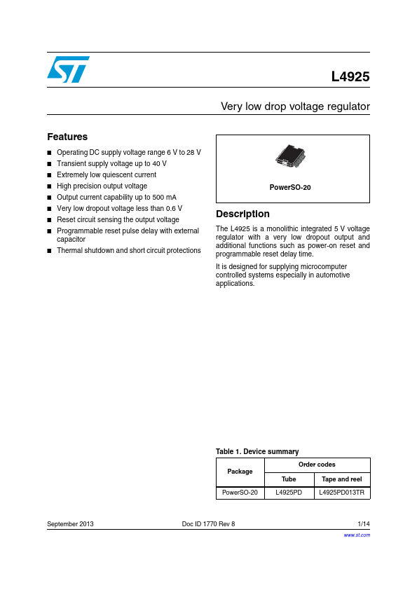 L4925 Datasheet Preview