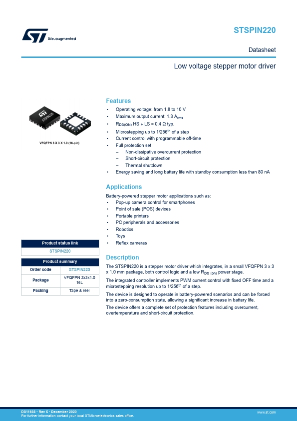 STSPIN220 Datasheet Preview
