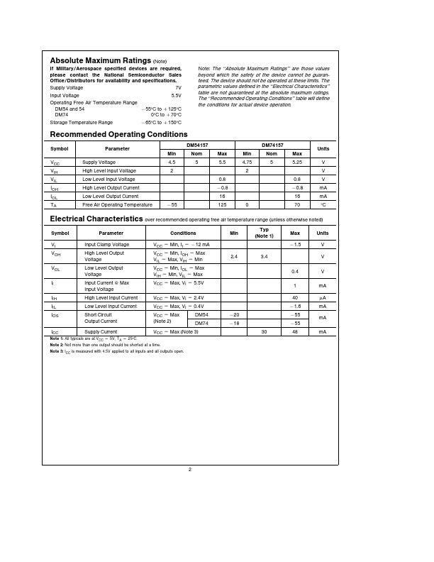 74157 datasheet, selectors/multiplexers equivalent, National Semiconductor