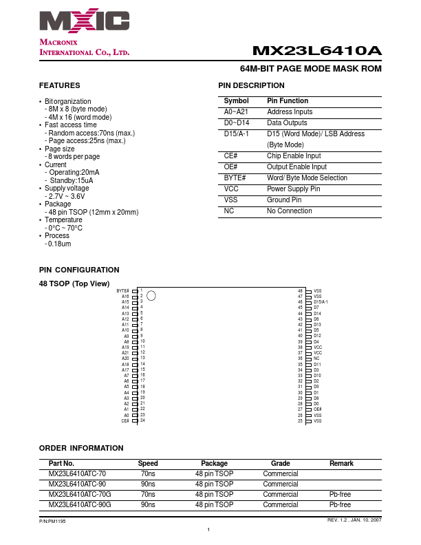 MX23L6410ATC-90G