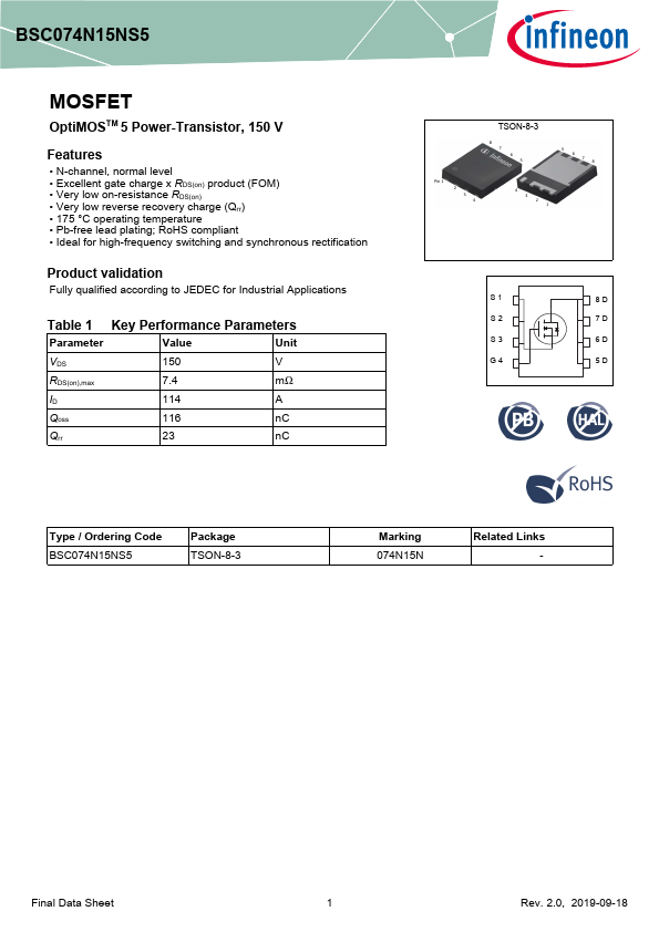 BSC074N15NS5 Datasheet Preview