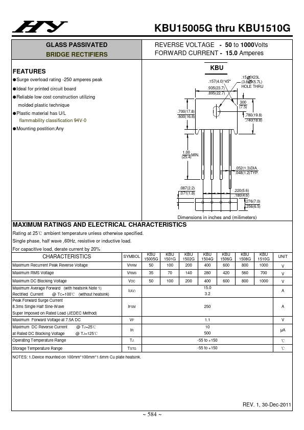 KBU1504G Datasheet Preview
