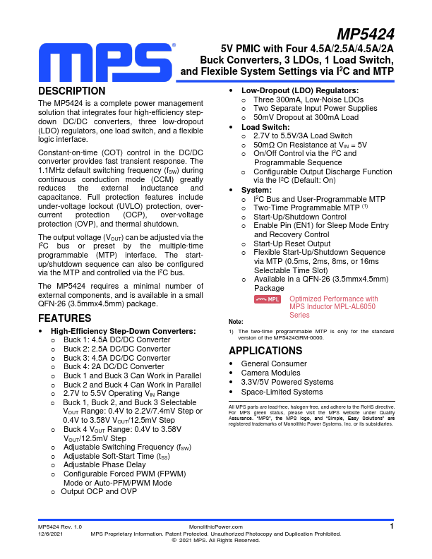 MP5424 Datasheet Preview