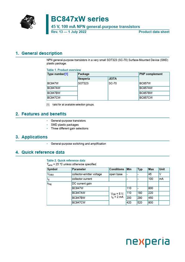 BC847BW Datasheet Preview