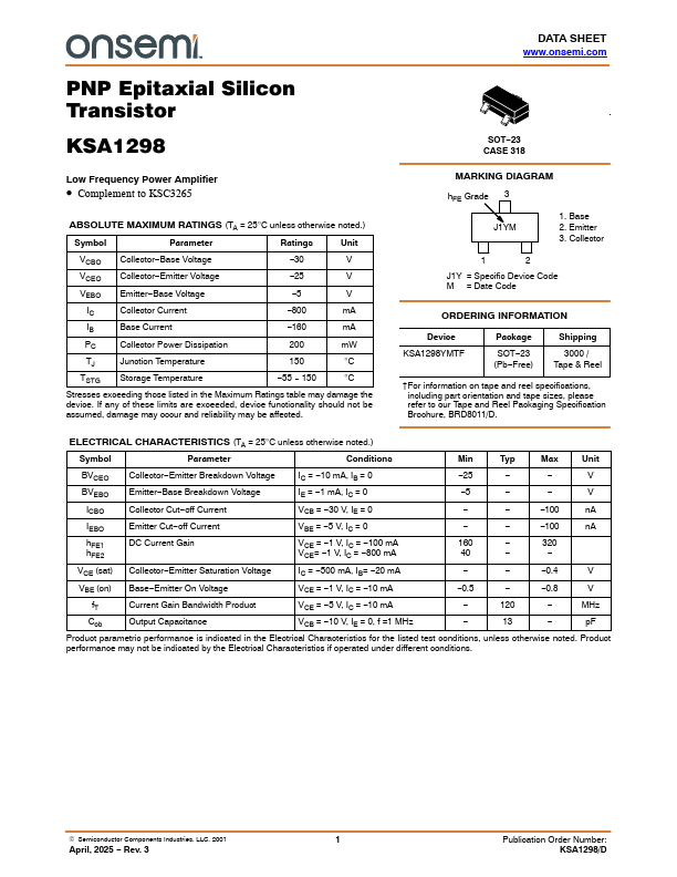 KSA1298 Datasheet Preview