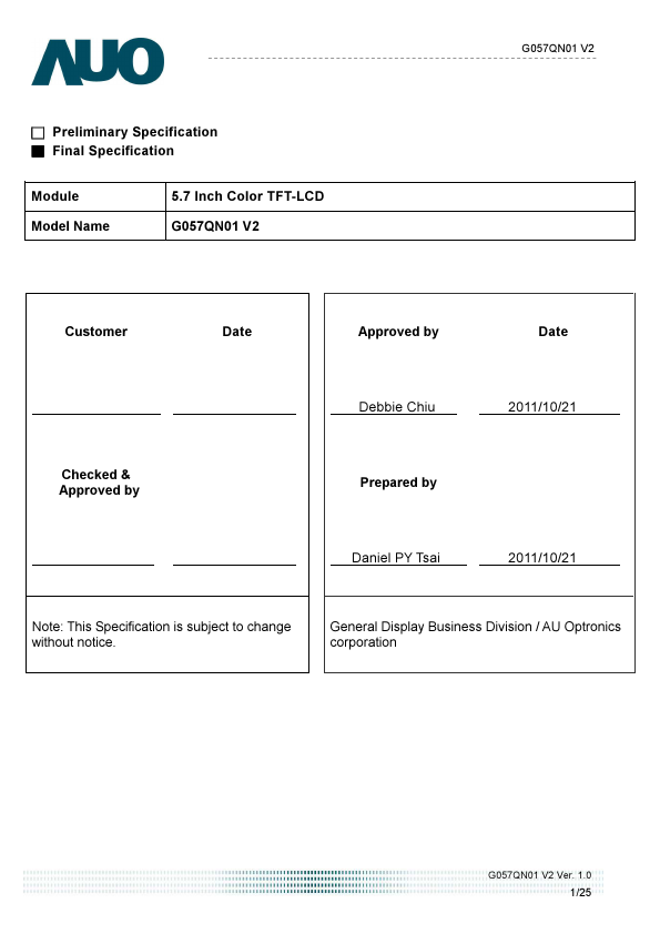 G057QN01-V2 Datasheet Preview