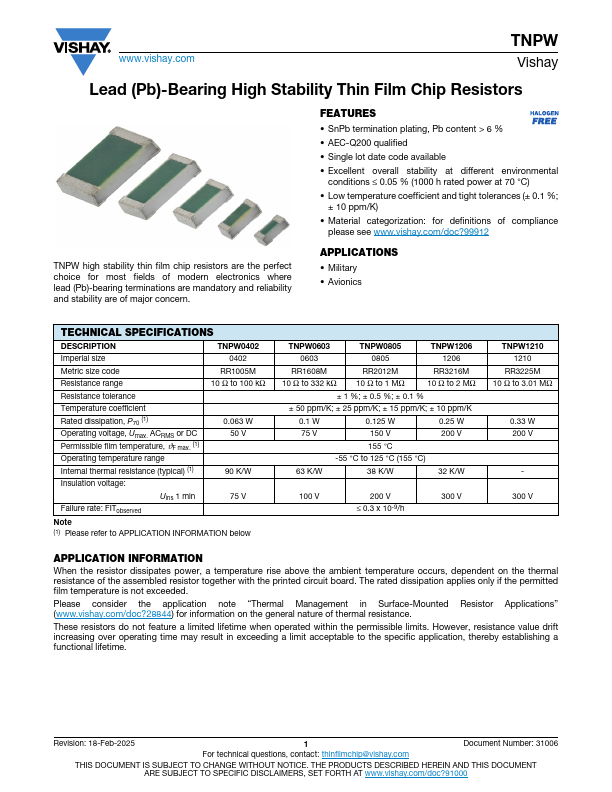 TNPW1206 Datasheet Preview