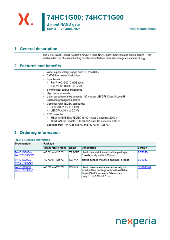 74HC1G00 Datasheet Preview