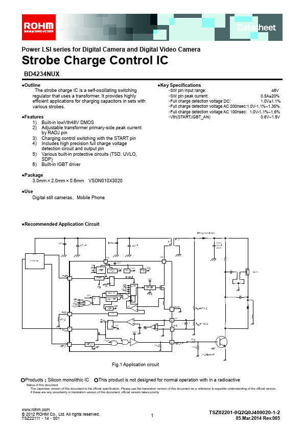 BD4234NUX Strobe Charge Control IC by ROHM - Datasheet Preview