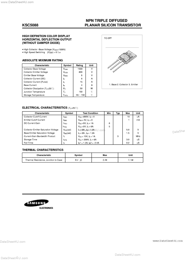 KSC5088 NPN Triple Diffused Planar Silicon Transistor Samsung 