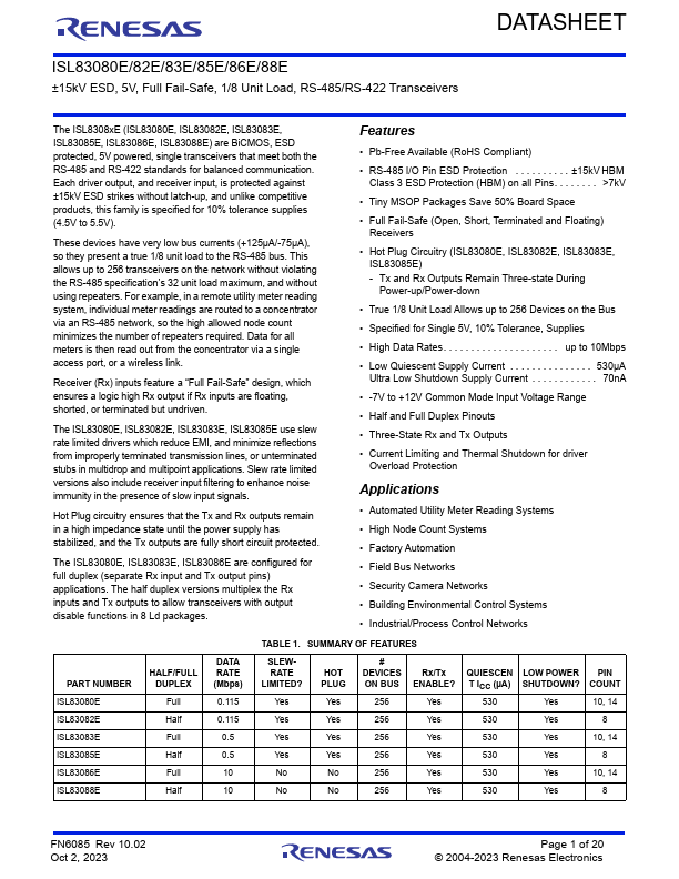 ISL83085E Datasheet Preview